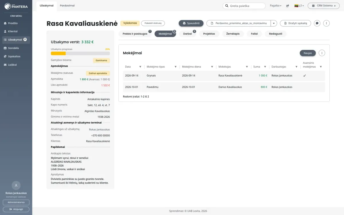 Payment on the order